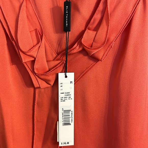 NWT-Elie Tahari silk top, orange, sz Med. - Picture 4 of 6